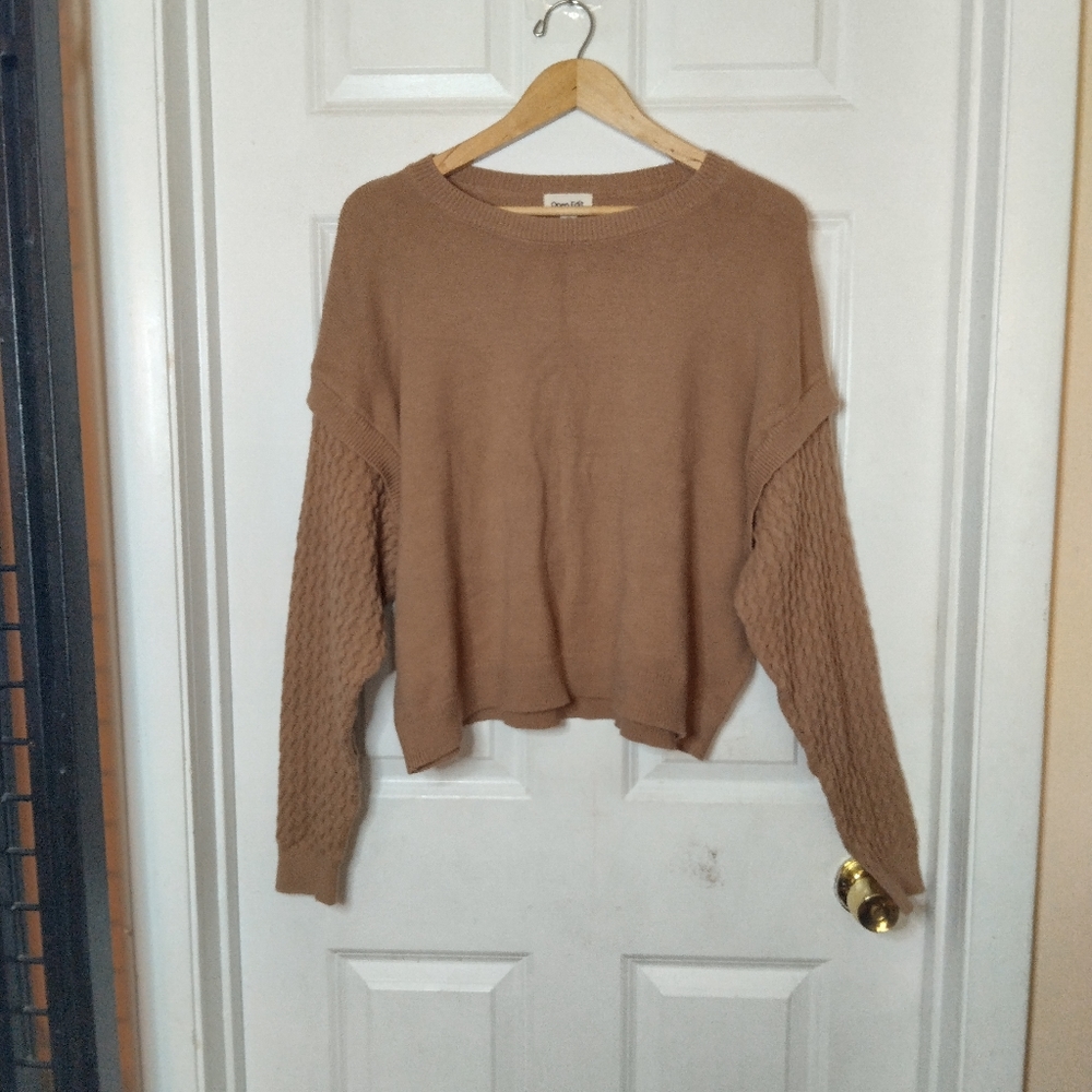 Open Edit Stitch Sleeve Cotton Blend Sweater in Natural Size 1X - Picture 8 of 15